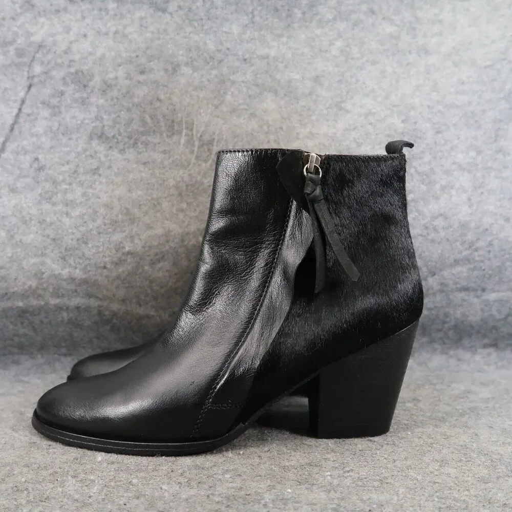 Jigsaw Shoes Womens 40 Booties Leather Calf Hair Fashion Classic Timeless Black